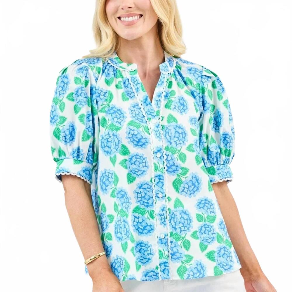 NEW MARY SQUARE elaine short sleeve top in summerfair blue